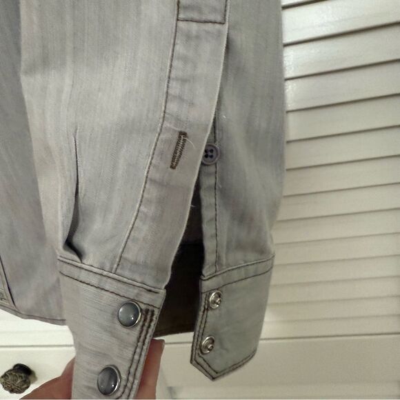 Kimes Ranch Western Long Sleeve Grimes Pearl Snap Gray Denim Shirt - Picture 9 of 16
